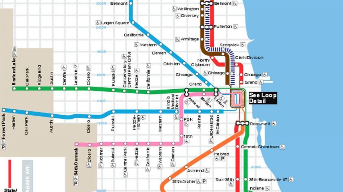 térkép Chicago kék vonal