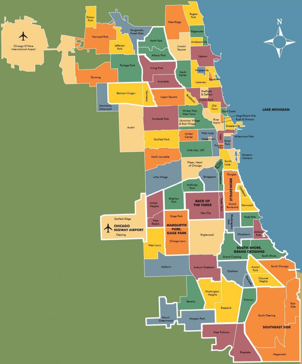 térkép városrészek Chicagóban
