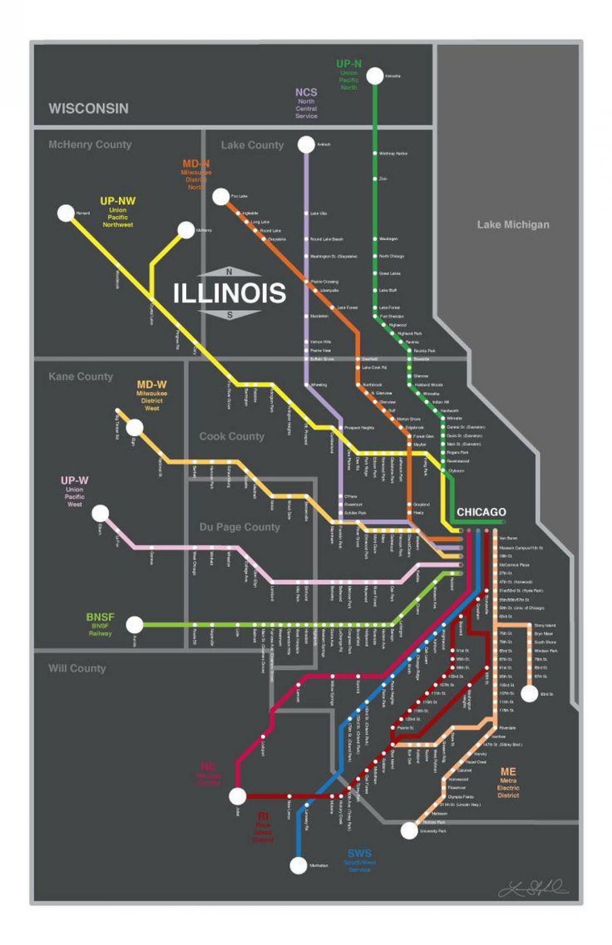metra vonat térkép Chicago