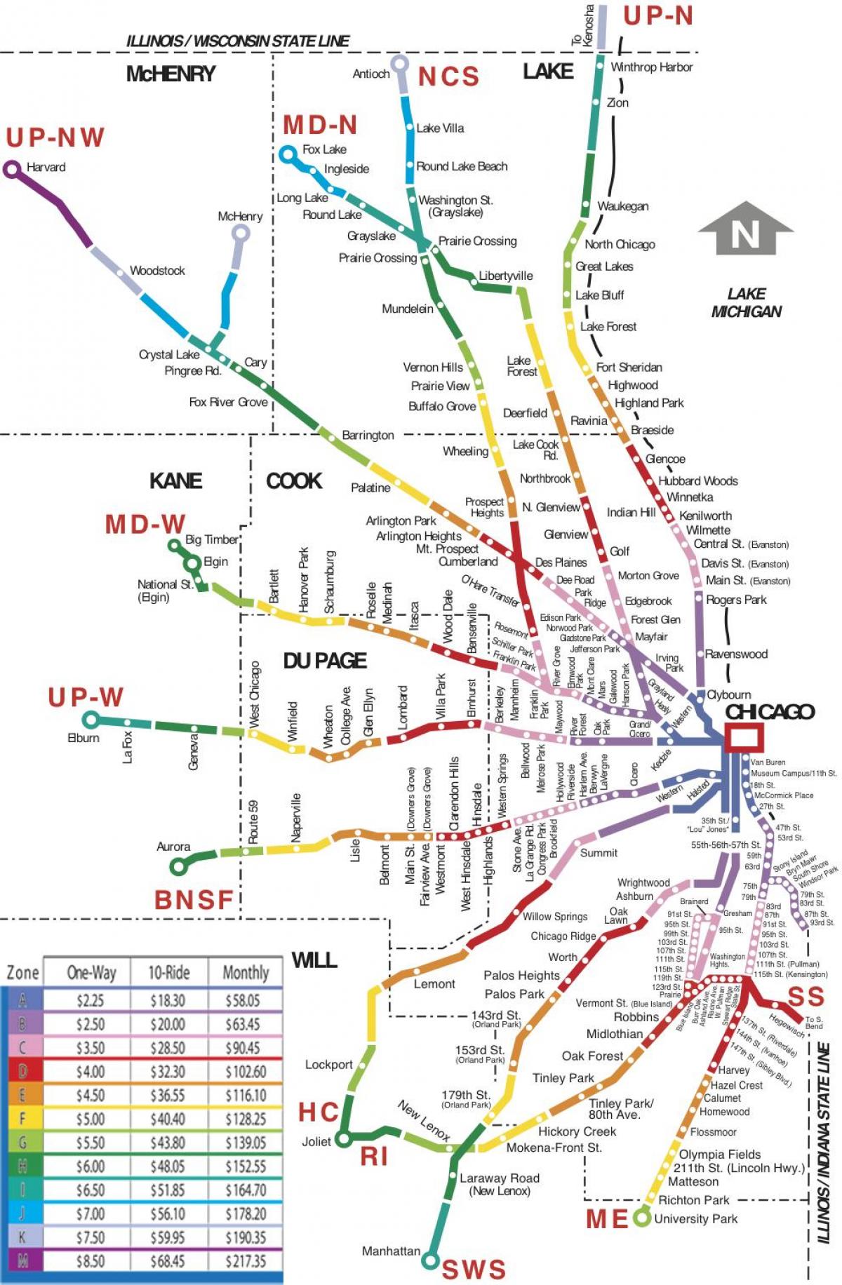 Chicago terület vonat térkép