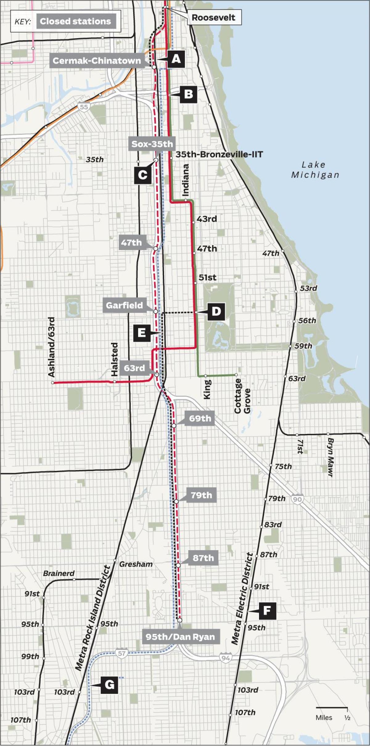 redline Chicagóban térkép