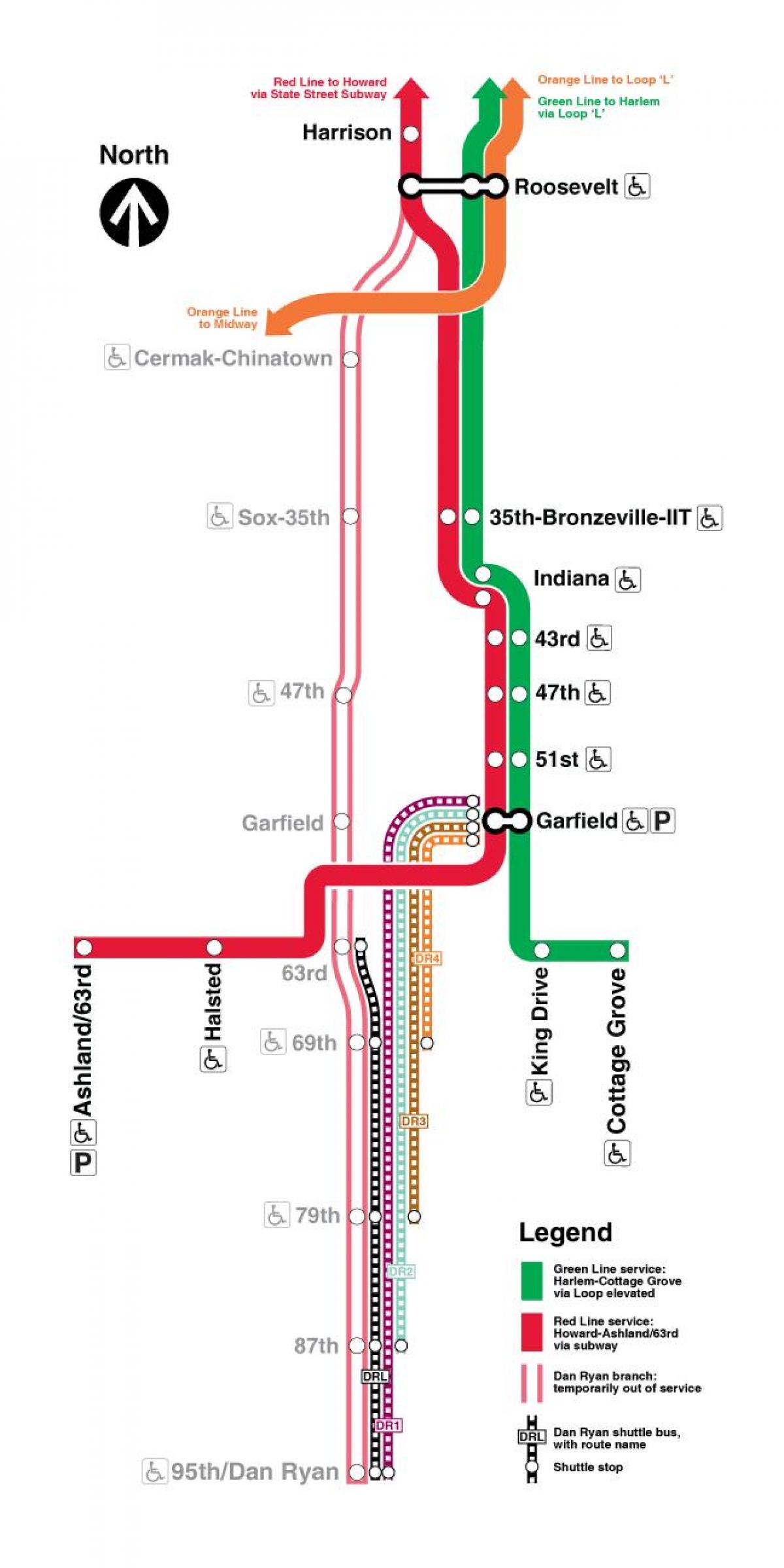 Chicago vonat térképen piros vonal