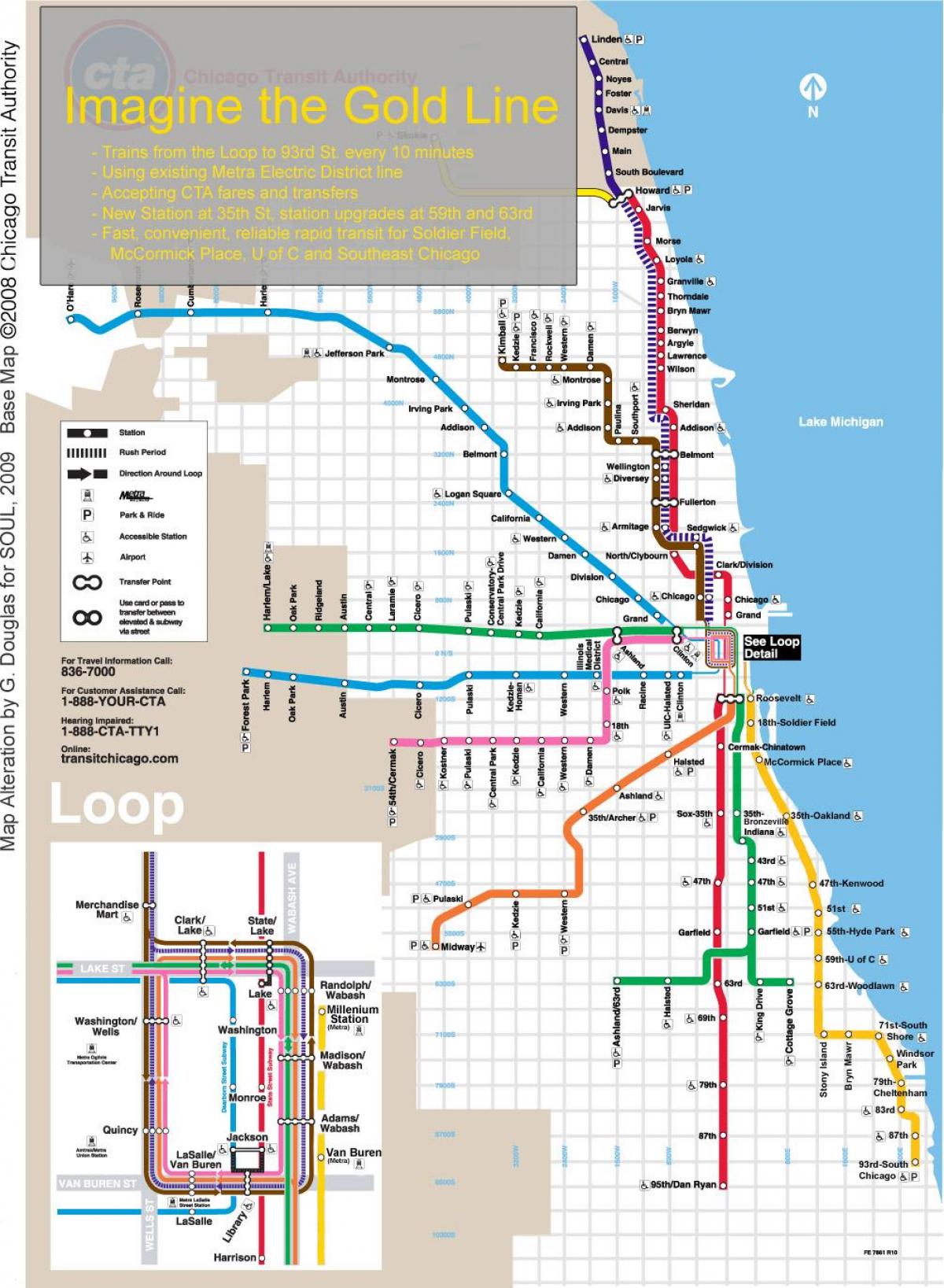 Chicago vonat térkép kék vonal