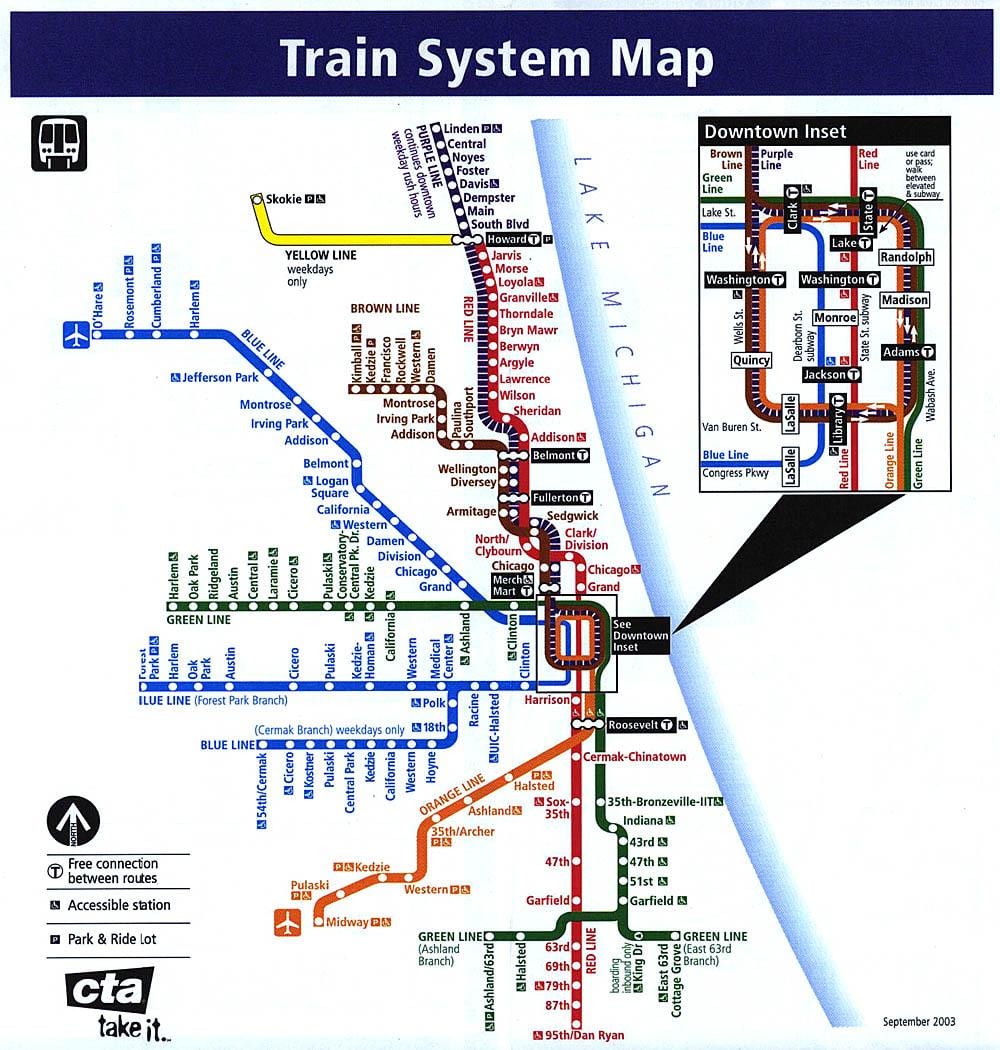 Chicago metro vonalak térkép