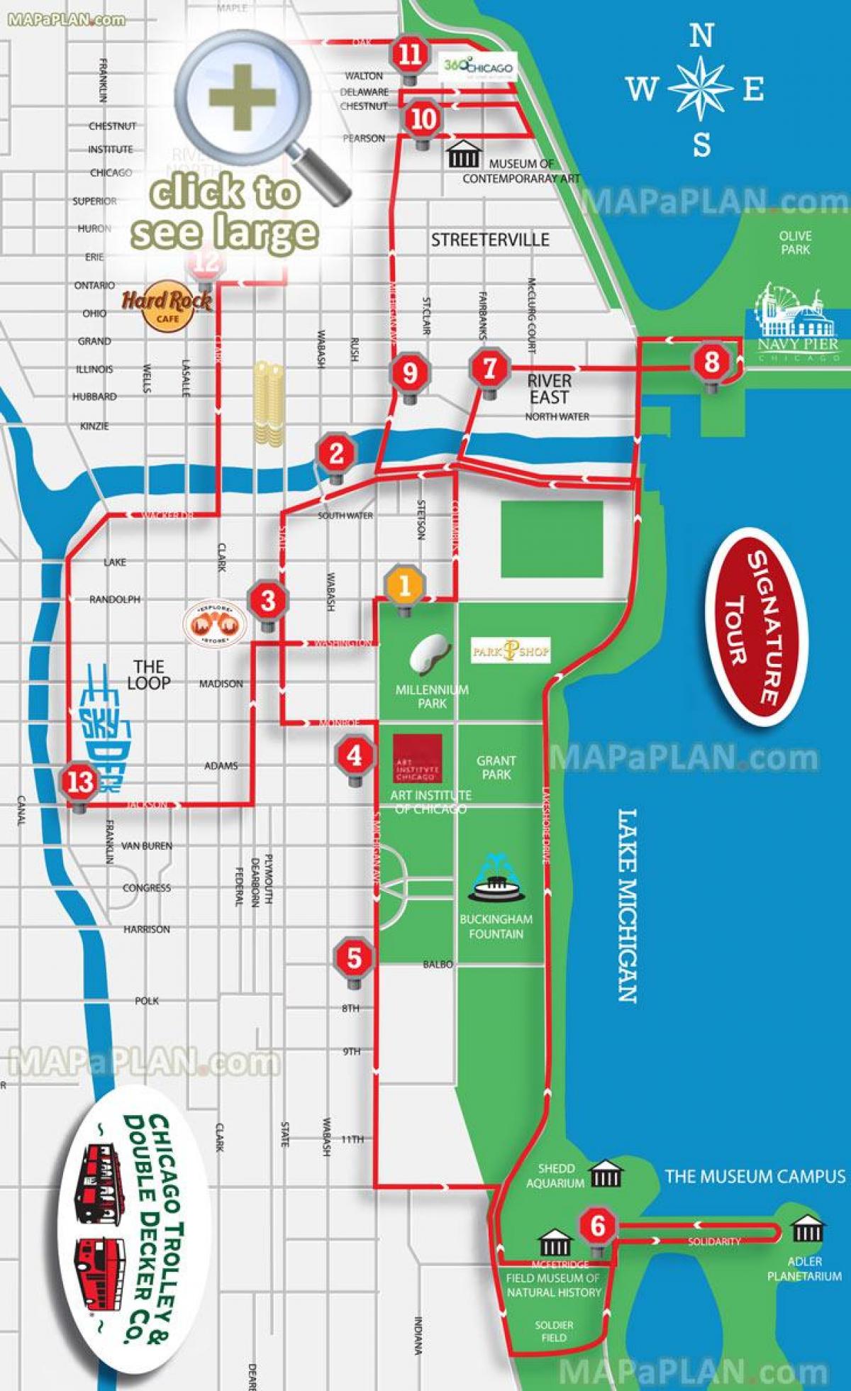 Chicago nagy busz-túra térkép