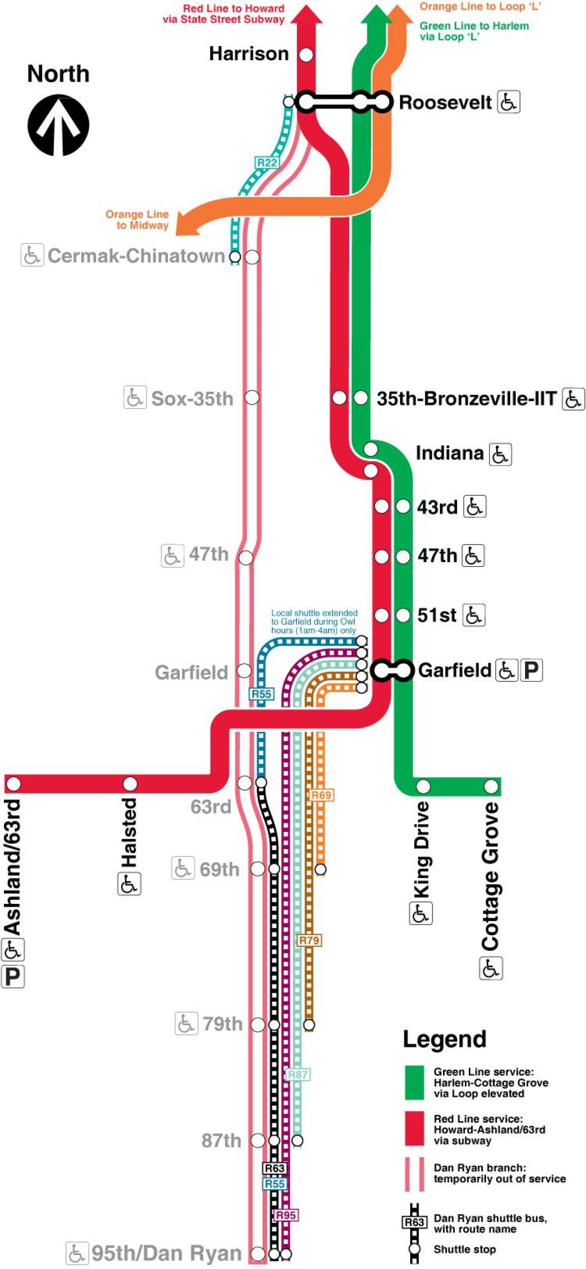 Chicago metró térkép piros vonal