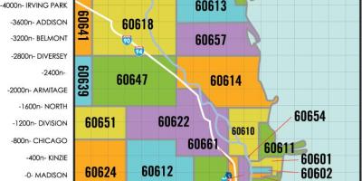 Chicago area, zip code térkép